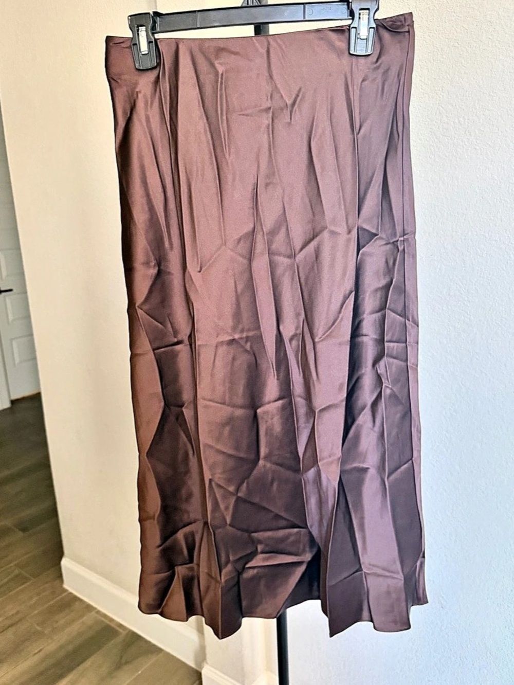 Quince 100% Washable Silk Midi Skirt Chocolate Plum Brown Medium NWT